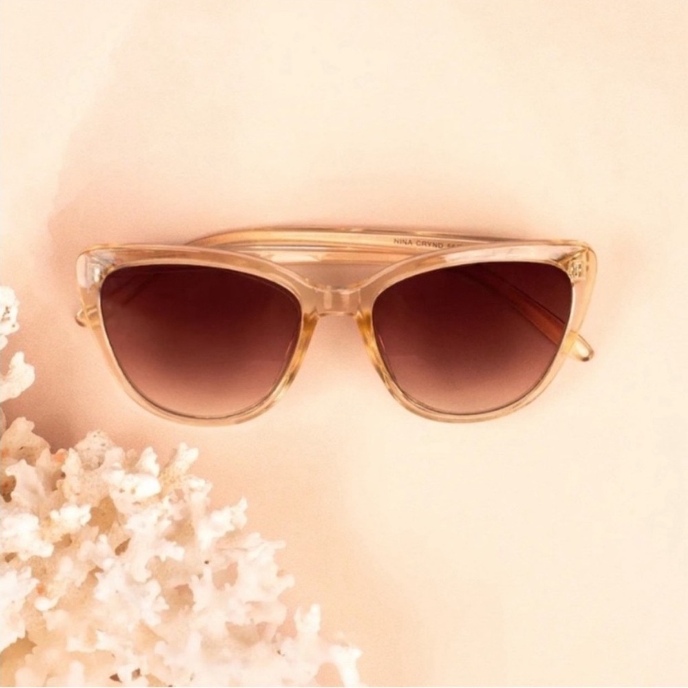 RZ by Rachel Zoe Nina Cat Eye Sunglasses in Nude / Crystal Brown - MSRP $98 - Picture 3 of 8